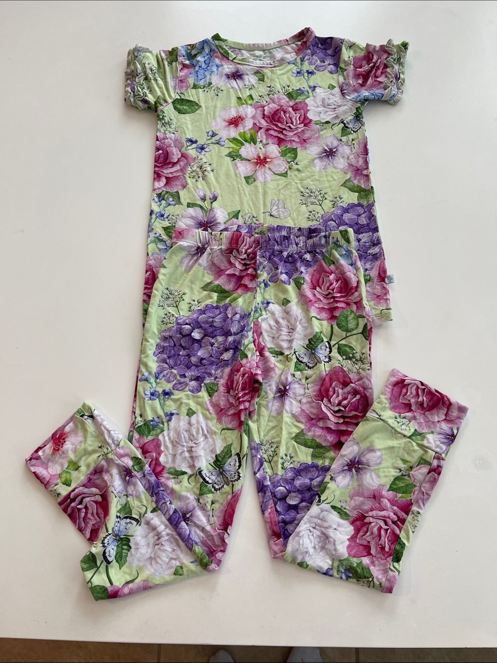 Posh Peanut Floral Bamboo Girls  pjs - Lavender Pink Green